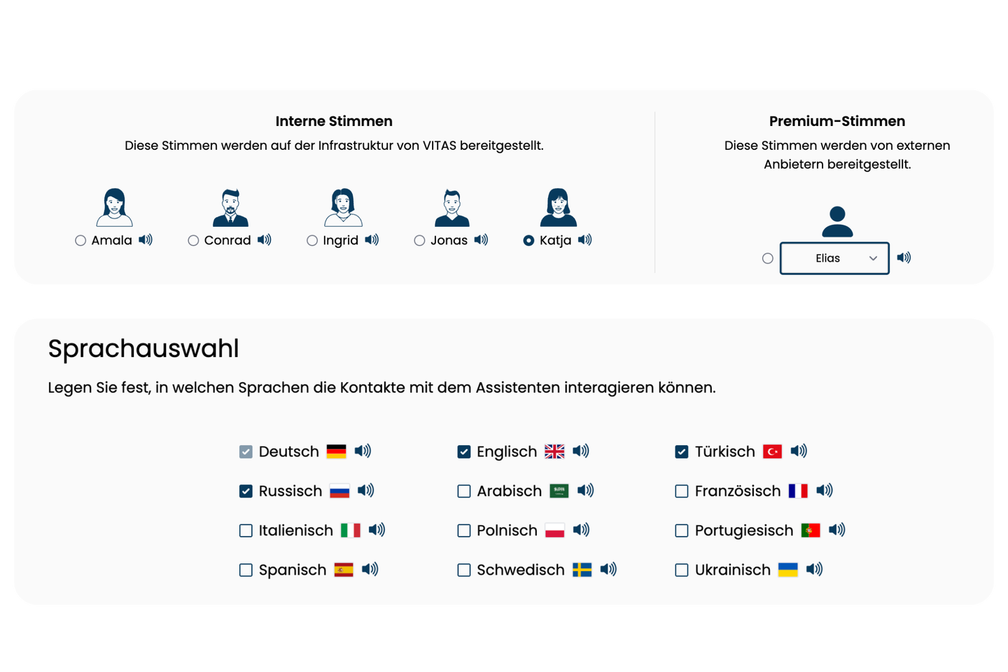 Samedi Telefonassistent Stimmen Sprachen