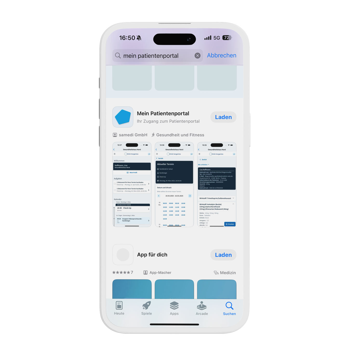 02 samedi Individuelles Patientenportal App Quadrat